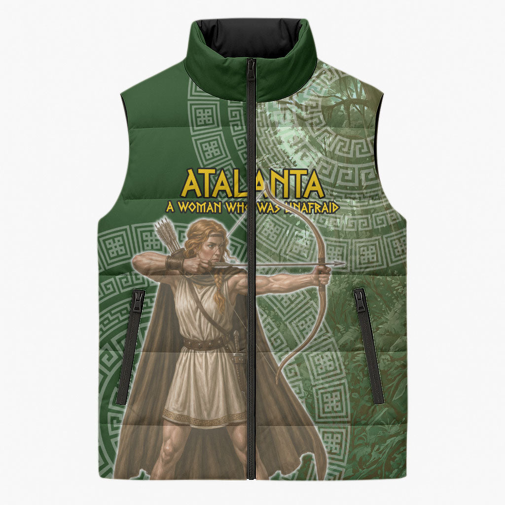 Atalanta Greek Mythology Huntress Archer Sleeveless Puffer Jacket Ancient Greek Meander Pattern