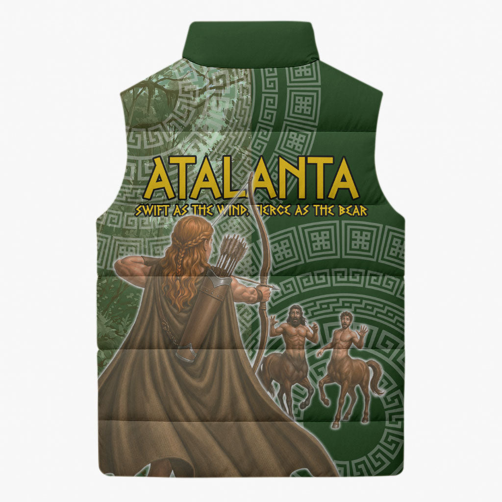 Atalanta Greek Mythology Huntress Archer Sleeveless Puffer Jacket Ancient Greek Meander Pattern