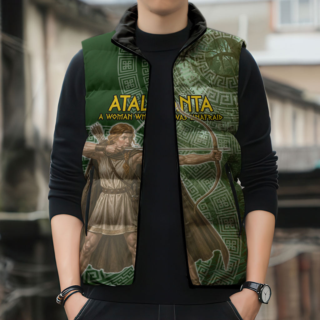 Atalanta Greek Mythology Huntress Archer Sleeveless Puffer Jacket Ancient Greek Meander Pattern