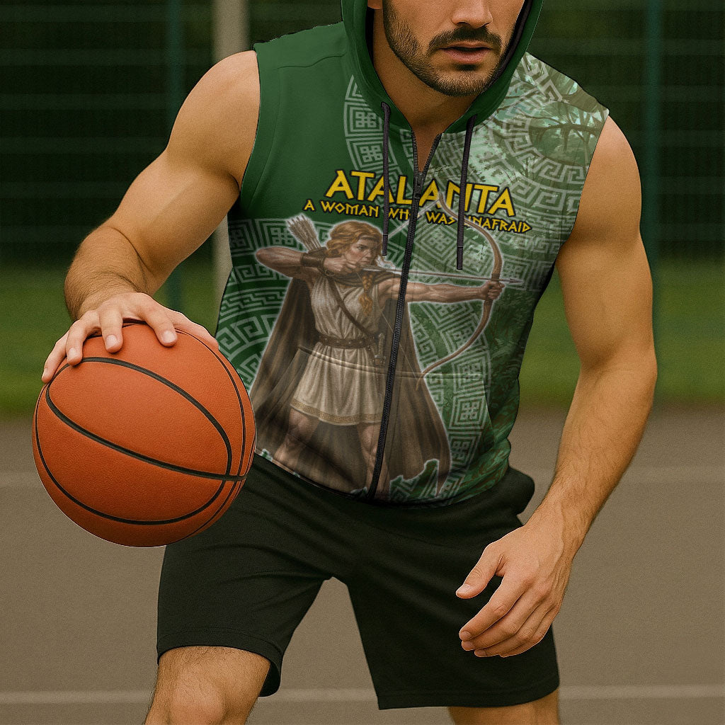 Atalanta Greek Mythology Huntress Archer Sleeveless Zip Hoodie Ancient Greek Meander Pattern