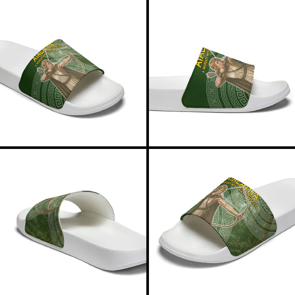 Atalanta Greek Mythology Huntress Archer Slide Sandals Ancient Greek Meander Pattern