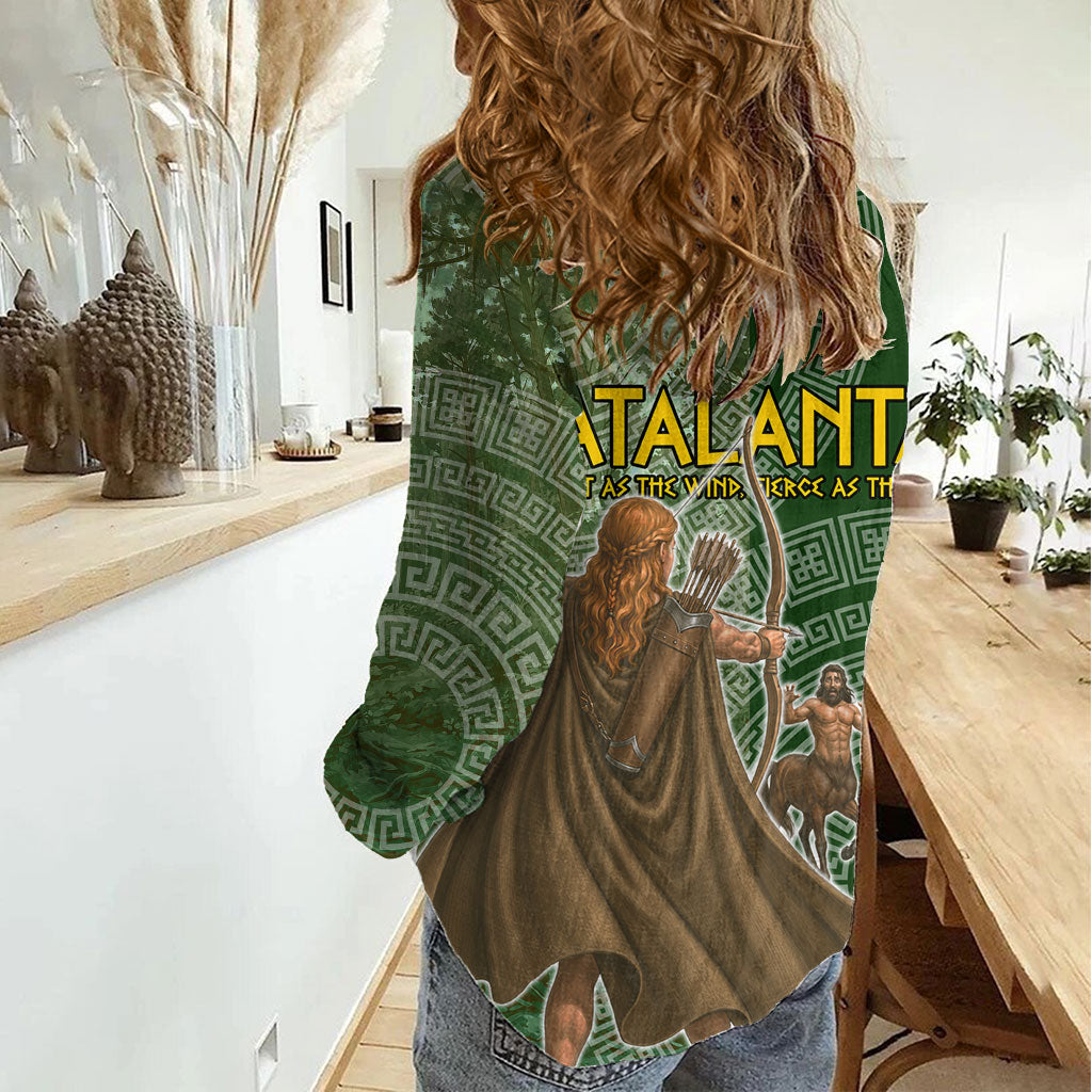 Atalanta Greek Mythology Huntress Archer Women Casual Shirt Ancient Greek Meander Pattern