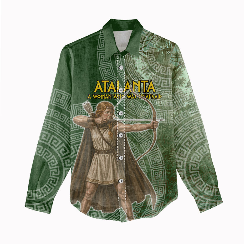 Atalanta Greek Mythology Huntress Archer Women Casual Shirt Ancient Greek Meander Pattern