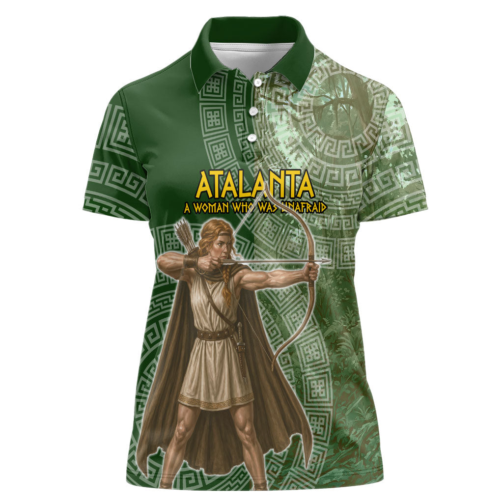 Atalanta Greek Mythology Huntress Archer Women Polo Shirt Ancient Greek Meander Pattern