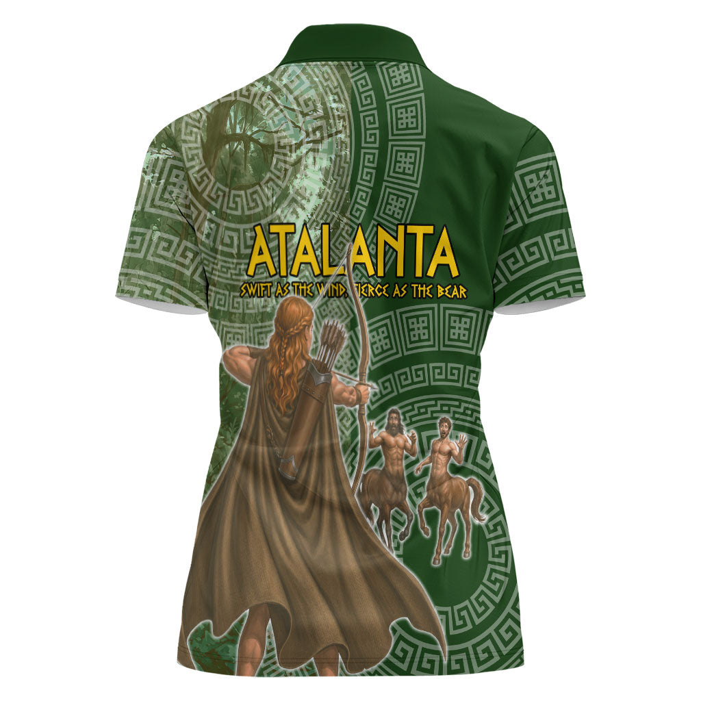 Atalanta Greek Mythology Huntress Archer Women Polo Shirt Ancient Greek Meander Pattern