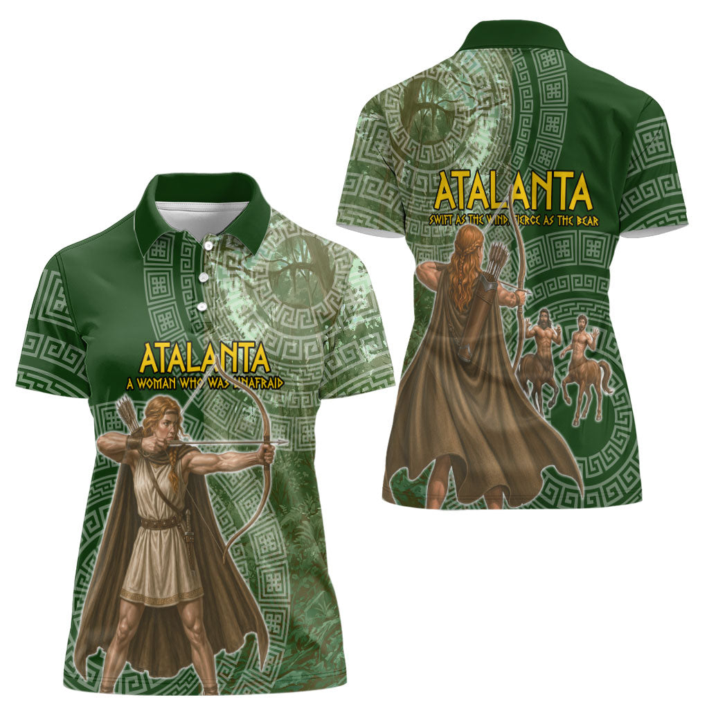 Atalanta Greek Mythology Huntress Archer Women Polo Shirt Ancient Greek Meander Pattern
