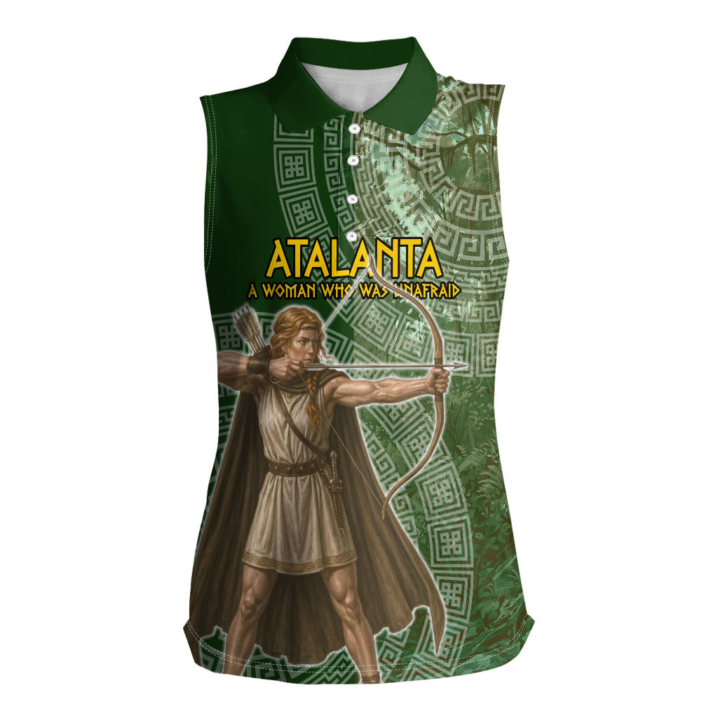 Atalanta Greek Mythology Huntress Archer Women Sleeveless Polo Shirt Ancient Greek Meander Pattern