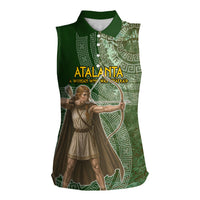 Atalanta Greek Mythology Huntress Archer Women Sleeveless Polo Shirt Ancient Greek Meander Pattern