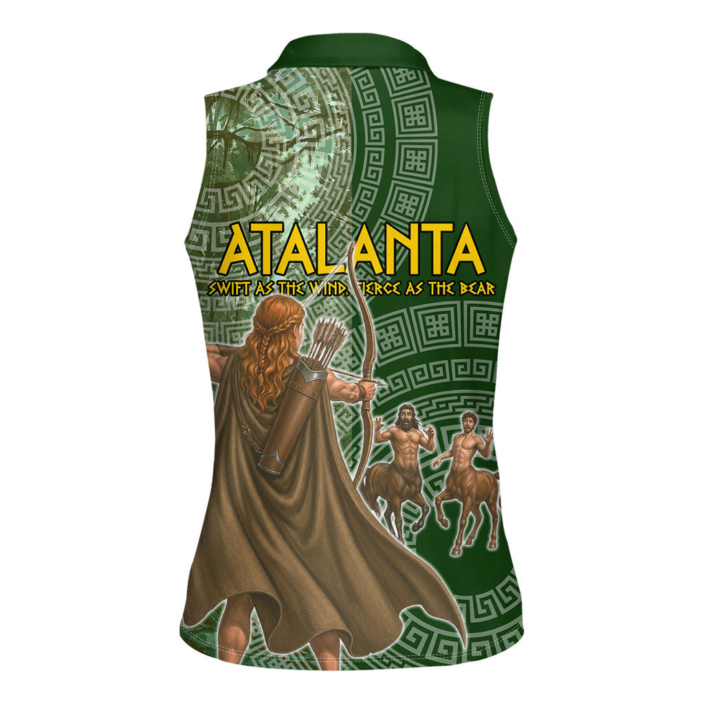 Atalanta Greek Mythology Huntress Archer Women Sleeveless Polo Shirt Ancient Greek Meander Pattern