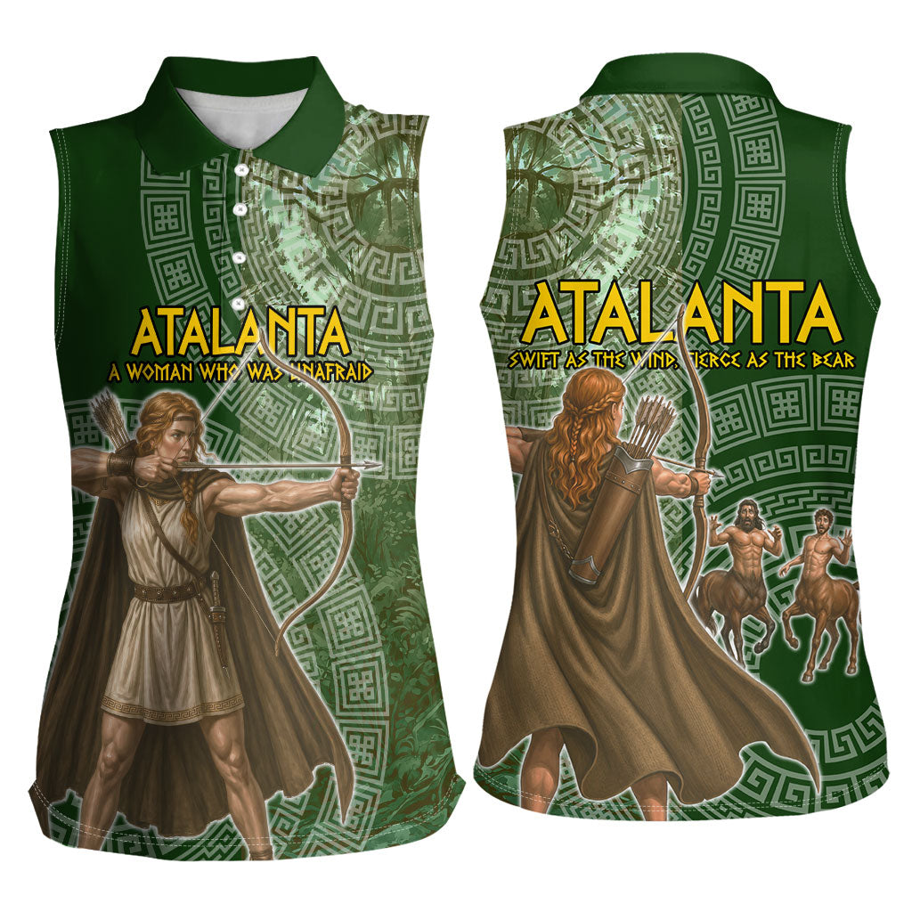 Atalanta Greek Mythology Huntress Archer Women Sleeveless Polo Shirt Ancient Greek Meander Pattern
