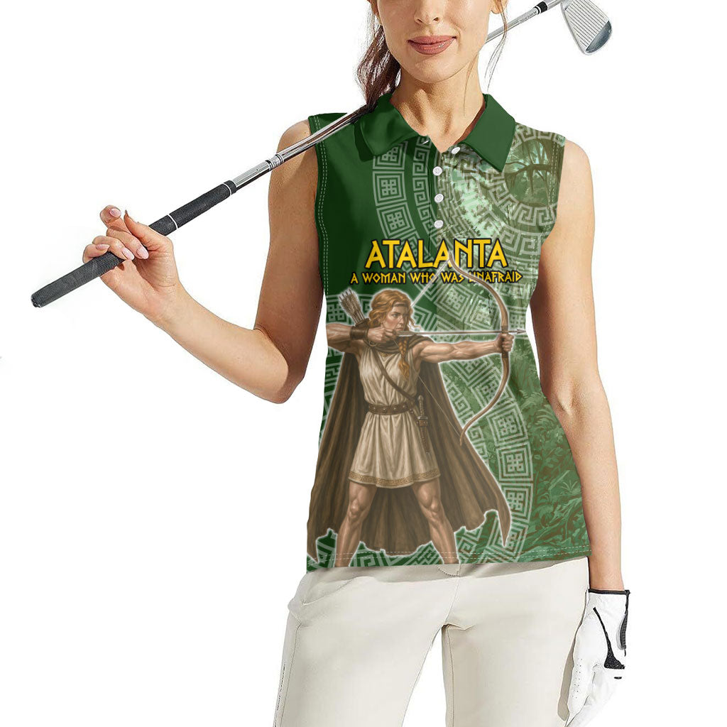 Atalanta Greek Mythology Huntress Archer Women Sleeveless Polo Shirt Ancient Greek Meander Pattern