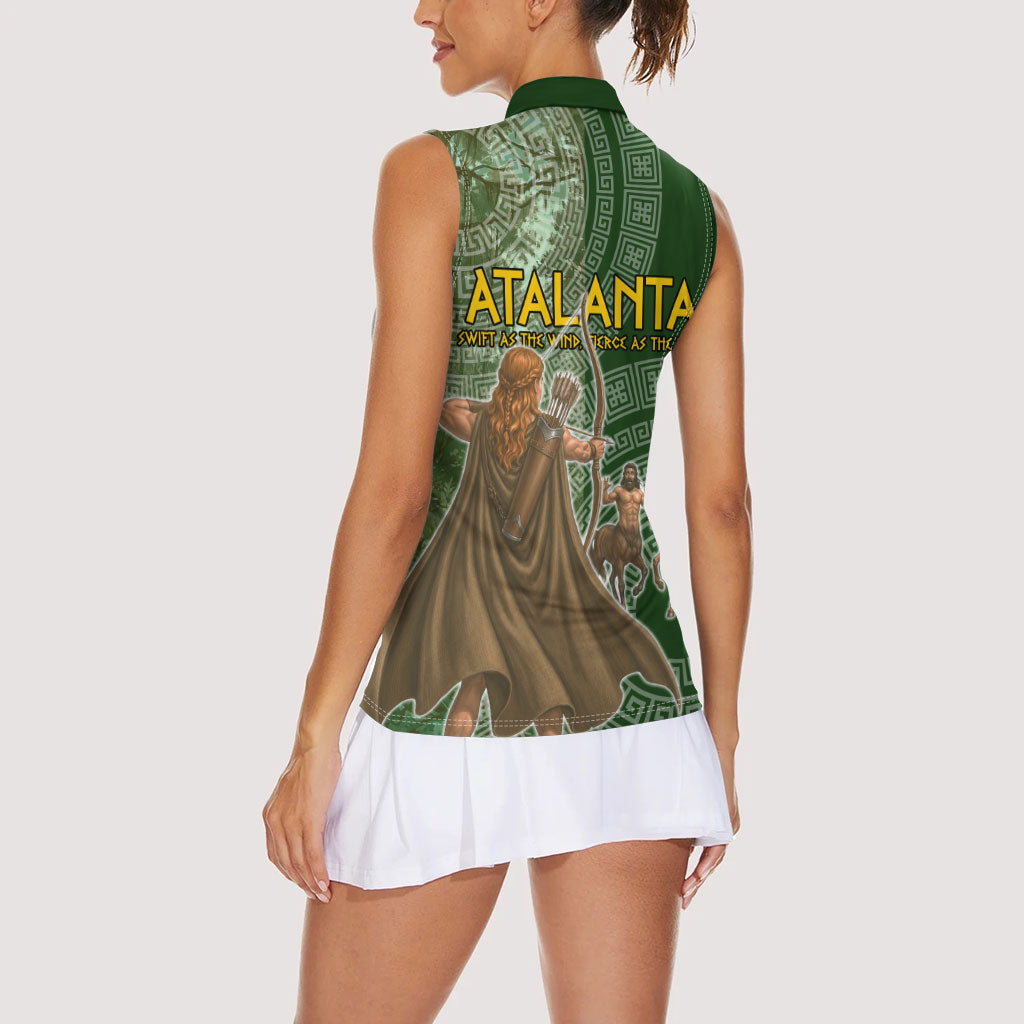 Atalanta Greek Mythology Huntress Archer Women Sleeveless Polo Shirt Ancient Greek Meander Pattern