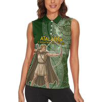 Atalanta Greek Mythology Huntress Archer Women Sleeveless Polo Shirt Ancient Greek Meander Pattern