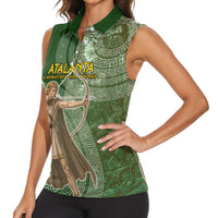 Atalanta Greek Mythology Huntress Archer Women Sleeveless Polo Shirt Ancient Greek Meander Pattern