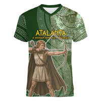 Atalanta Greek Mythology Huntress Archer Women V-Neck T-Shirt Ancient Greek Meander Pattern