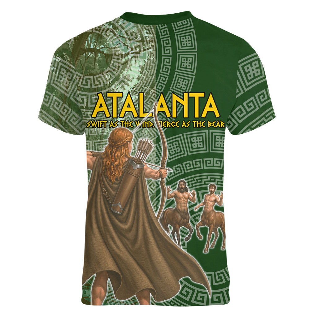 Atalanta Greek Mythology Huntress Archer Women V-Neck T-Shirt Ancient Greek Meander Pattern