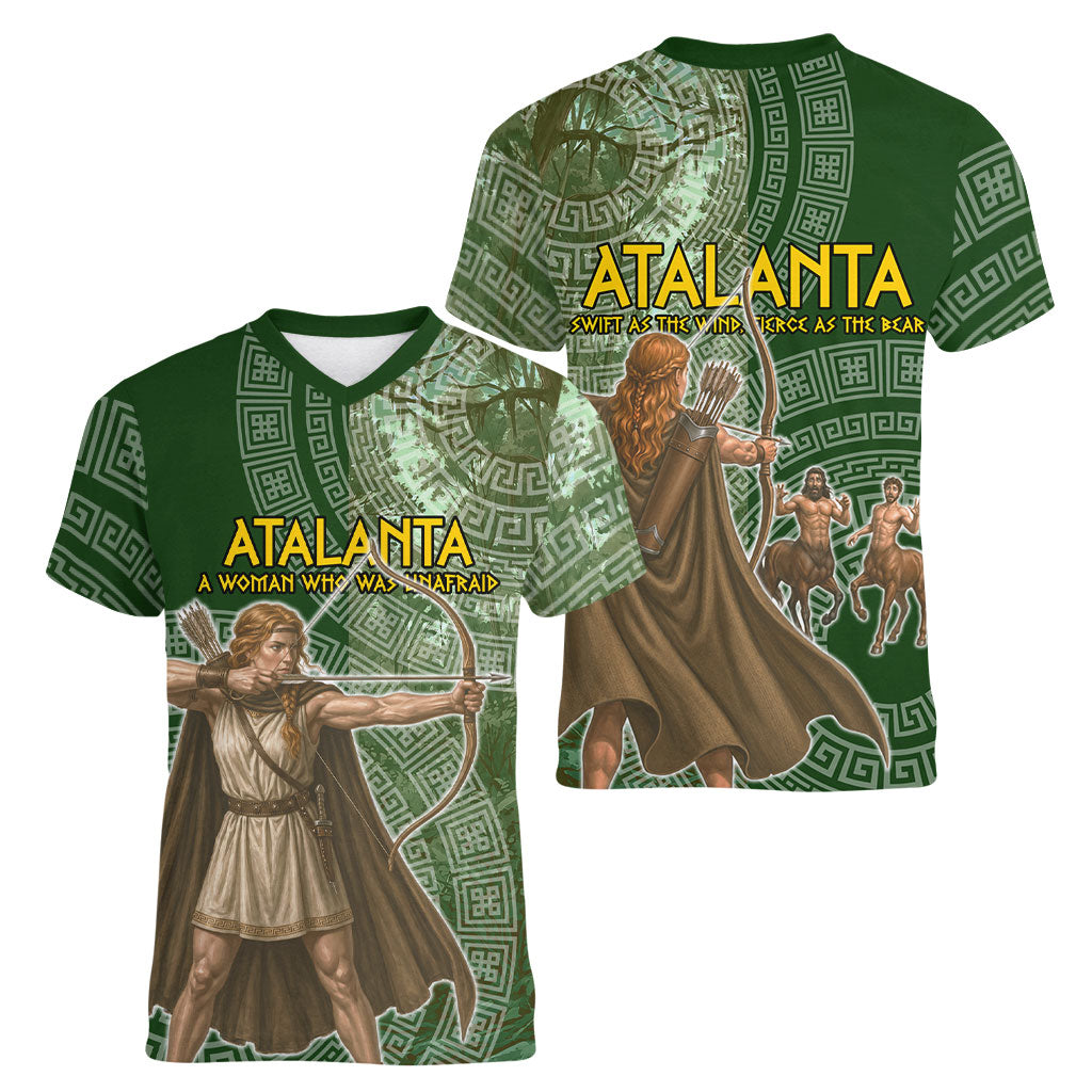 Atalanta Greek Mythology Huntress Archer Women V-Neck T-Shirt Ancient Greek Meander Pattern