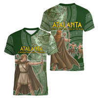 Atalanta Greek Mythology Huntress Archer Women V-Neck T-Shirt Ancient Greek Meander Pattern