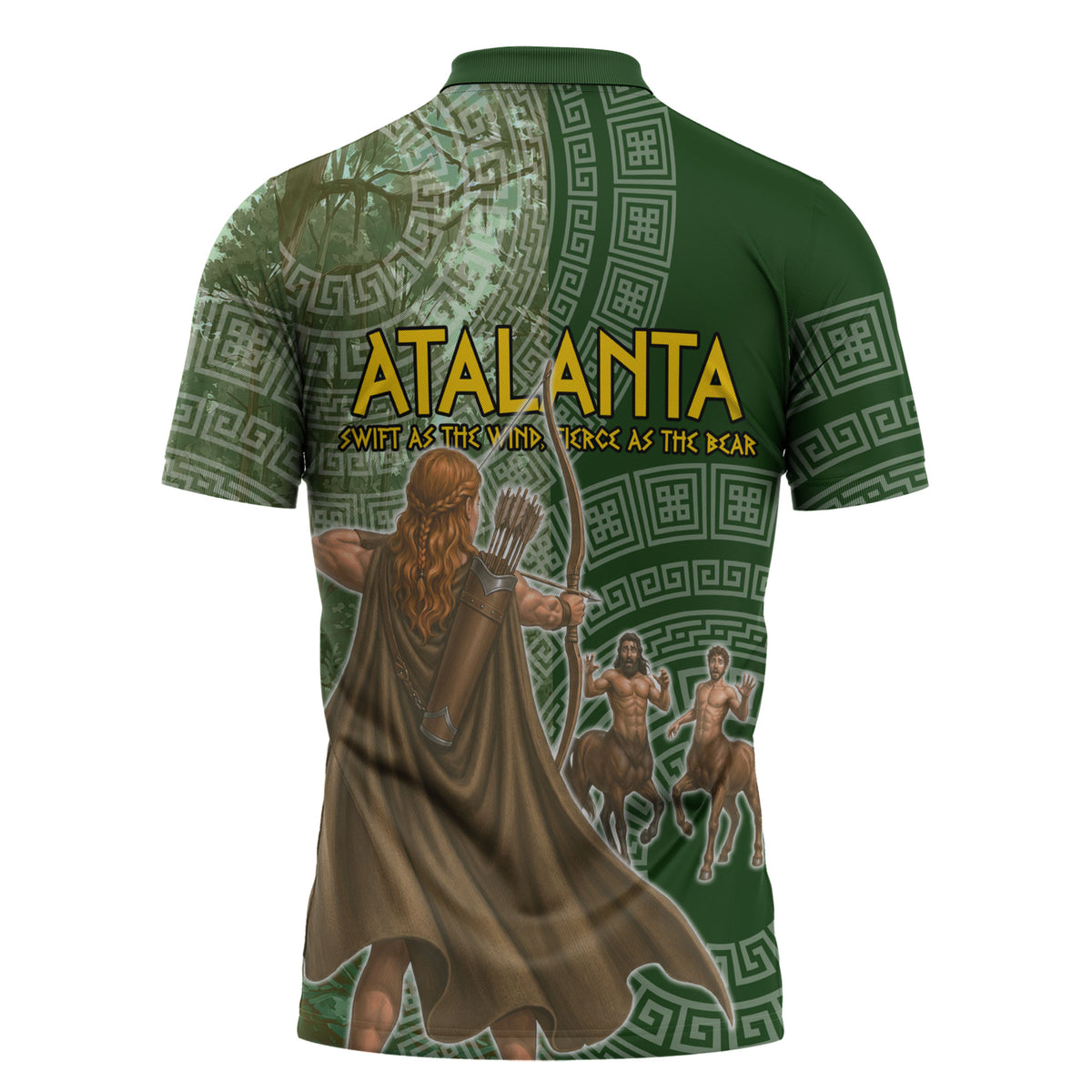 Atalanta Greek Mythology Huntress Archer Zipper Polo Shirt Ancient Greek Meander Pattern
