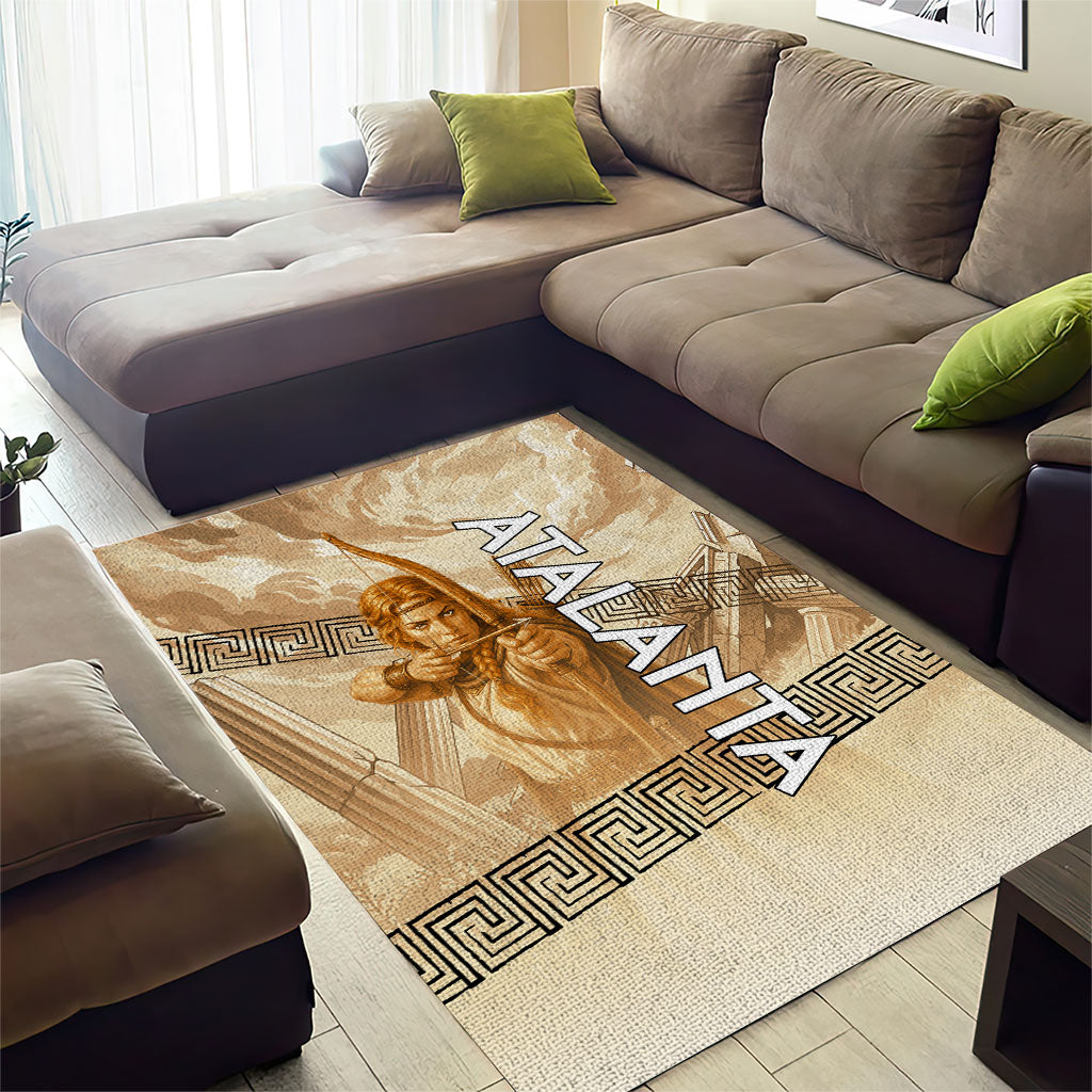 Atalanta Greek Mythology Huntress Archer Area Rug Ancient Greek Heroine Goddess Vintage Meander Artwork
