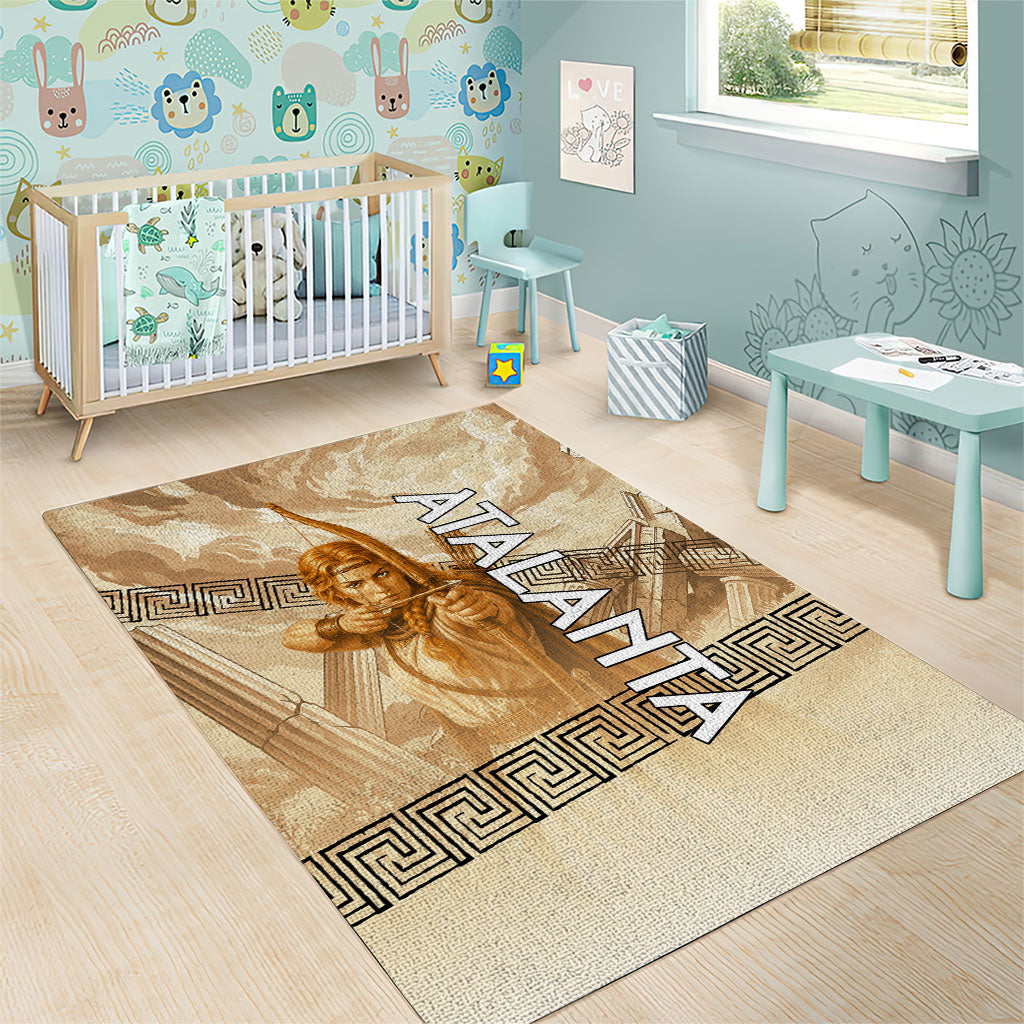Atalanta Greek Mythology Huntress Archer Area Rug Ancient Greek Heroine Goddess Vintage Meander Artwork