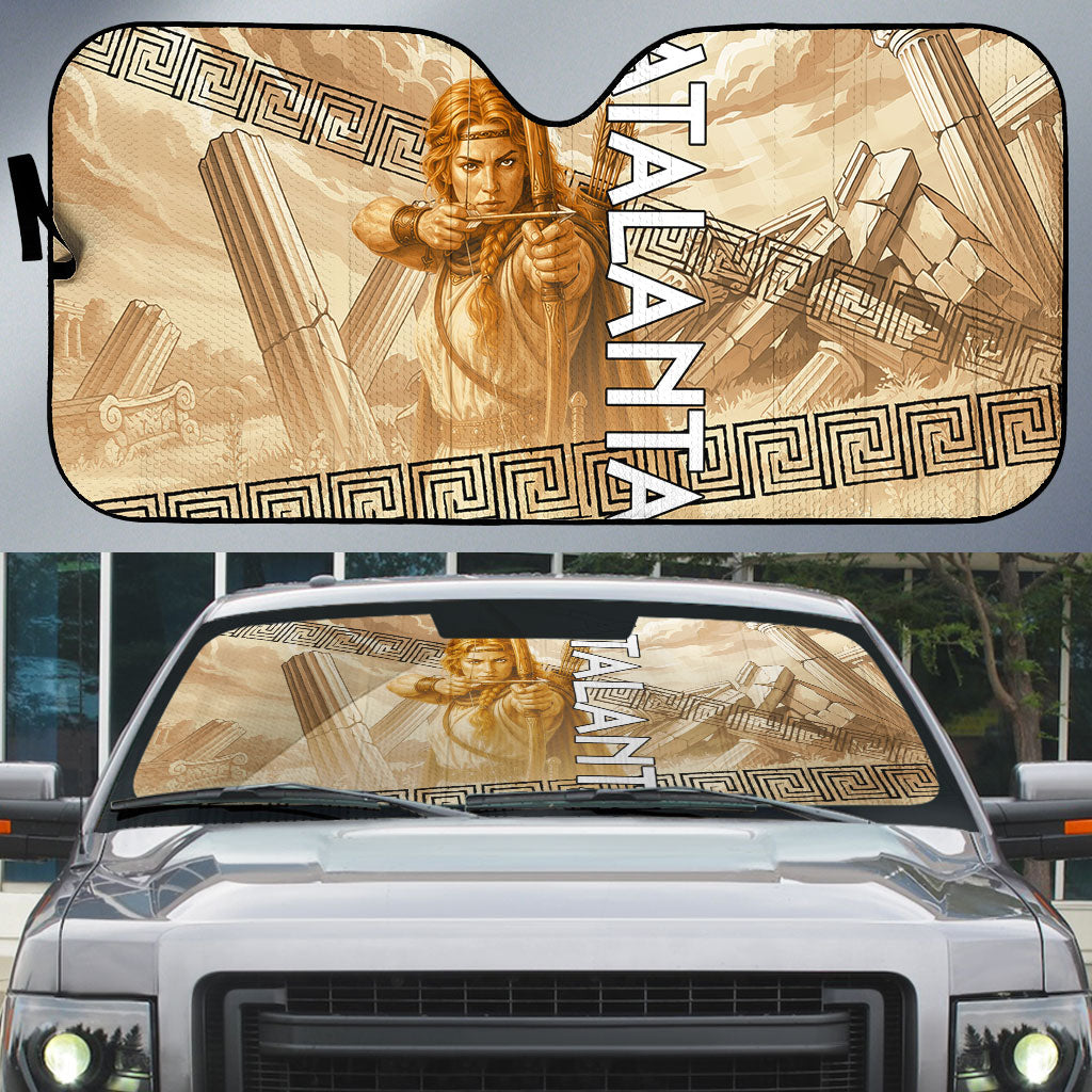 Atalanta Greek Mythology Huntress Archer Auto Sun Shade Ancient Greek Heroine Goddess Vintage Meander Artwork