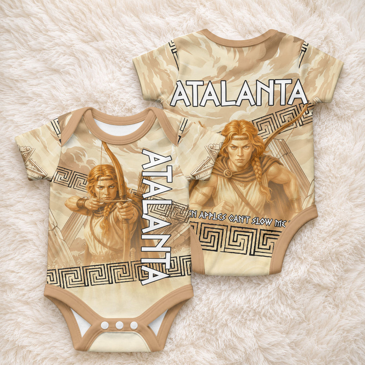 Atalanta Greek Mythology Huntress Archer Baby Onesie Ancient Greek Heroine Goddess Vintage Meander Artwork