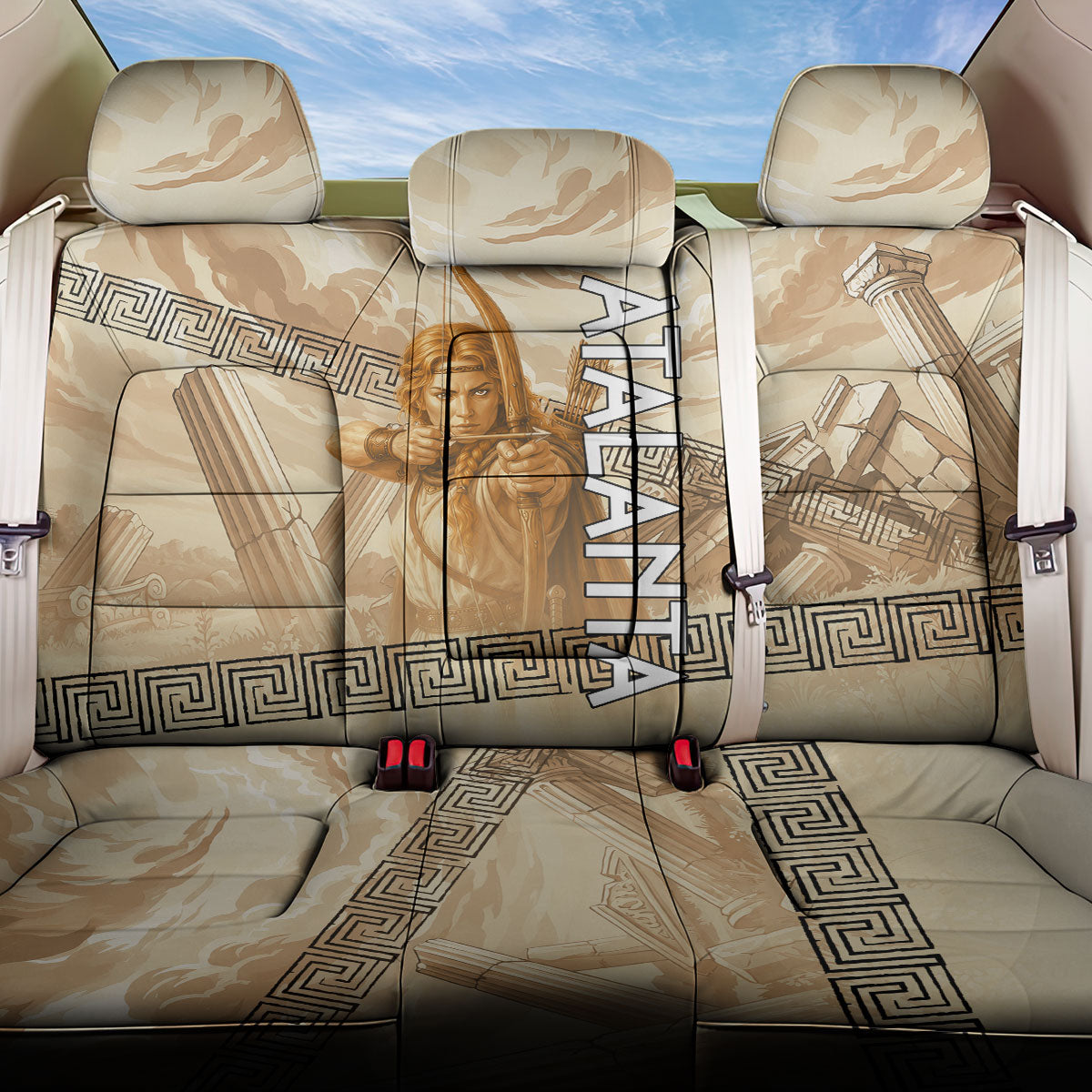 Atalanta Greek Mythology Huntress Archer Back Car Seat Cover Ancient Greek Heroine Goddess Vintage Meander Artwork