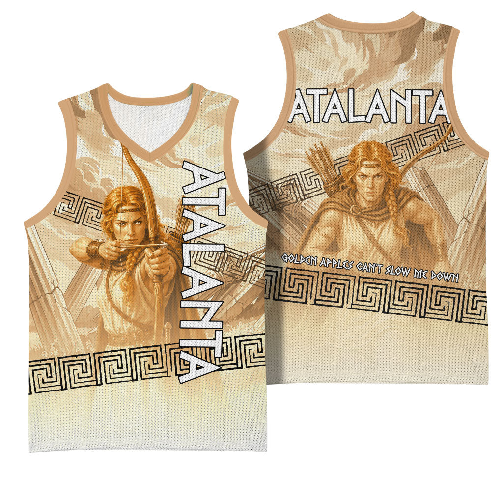 Atalanta Greek Mythology Huntress Archer Basketball Jersey Ancient Greek Heroine Goddess Vintage Meander Artwork