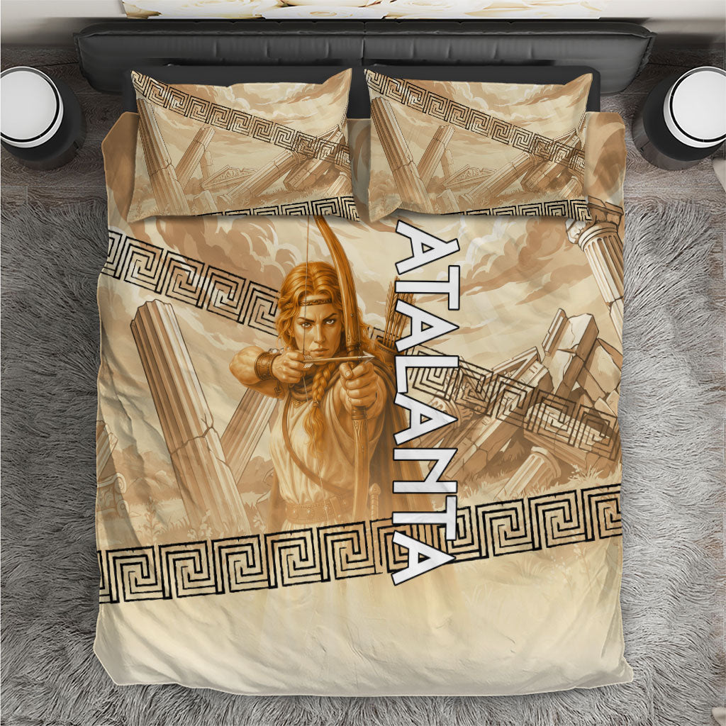 Atalanta Greek Mythology Huntress Archer Bedding Set Ancient Greek Heroine Goddess Vintage Meander Artwork