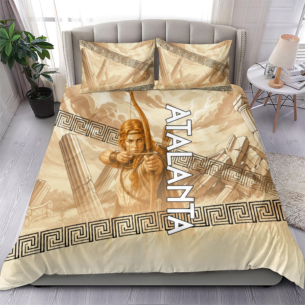 Atalanta Greek Mythology Huntress Archer Bedding Set Ancient Greek Heroine Goddess Vintage Meander Artwork