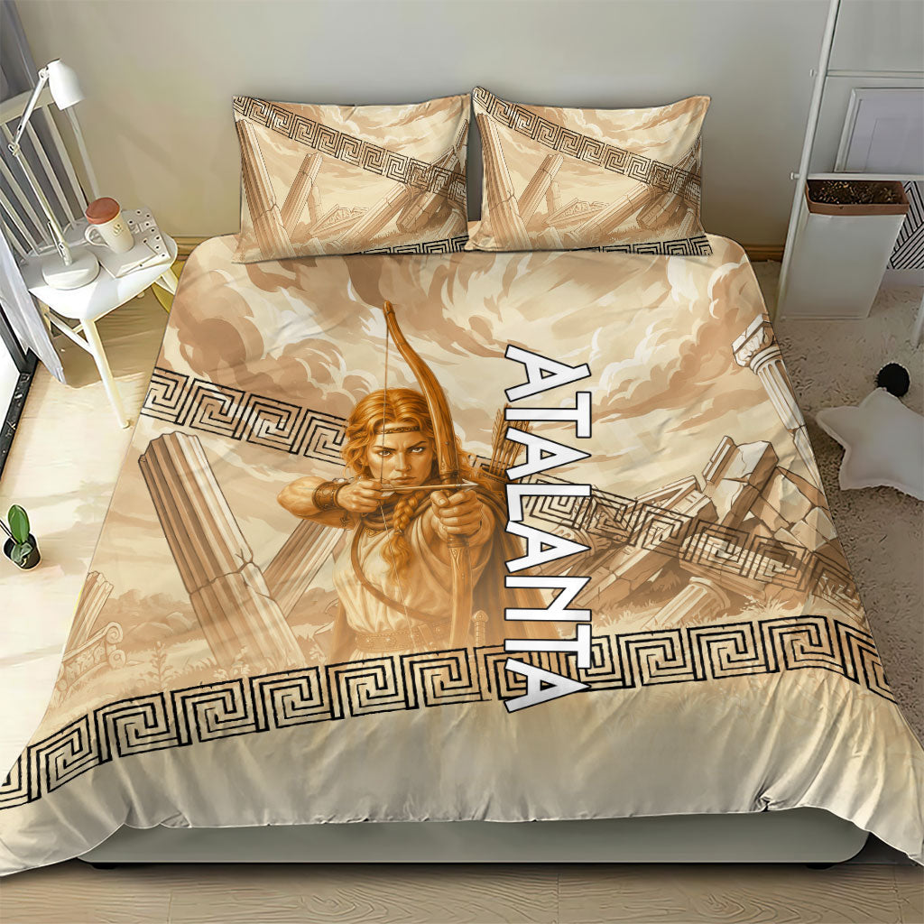 Atalanta Greek Mythology Huntress Archer Bedding Set Ancient Greek Heroine Goddess Vintage Meander Artwork