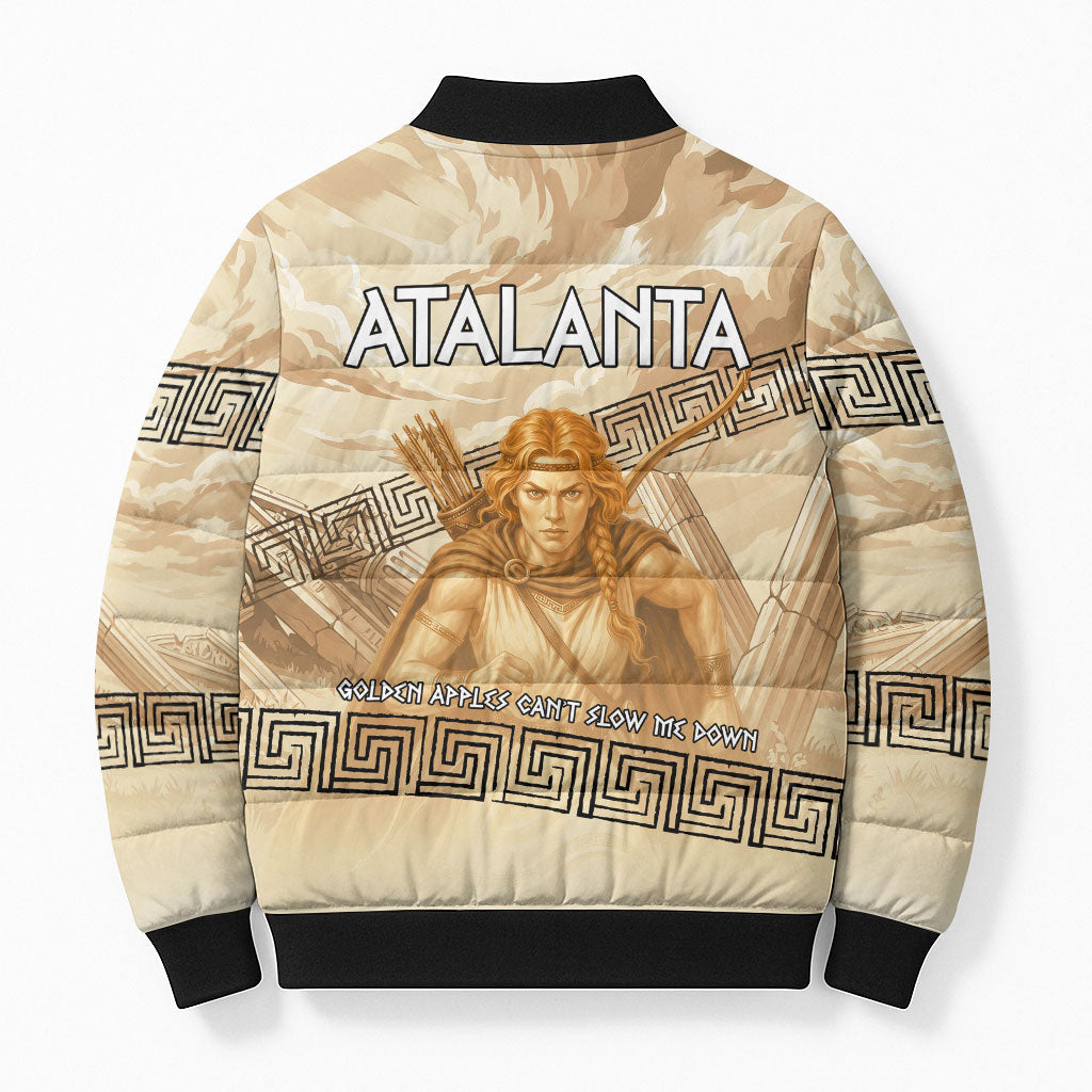 Atalanta Greek Mythology Huntress Archer Bomber Puffer Jacket Ancient Greek Heroine Goddess Vintage Meander Artwork