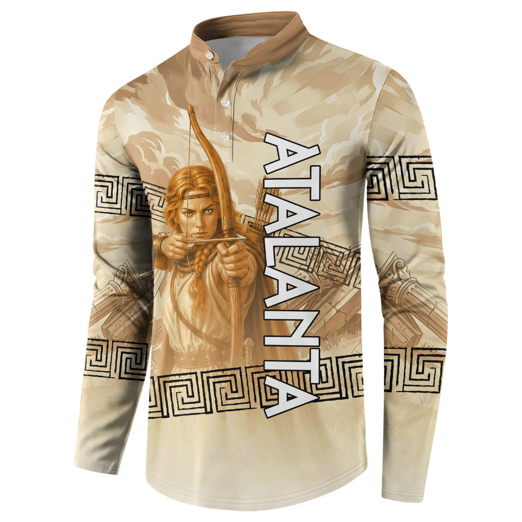 Atalanta Greek Mythology Huntress Archer Button Sweatshirt Ancient Greek Heroine Goddess Vintage Meander Artwork