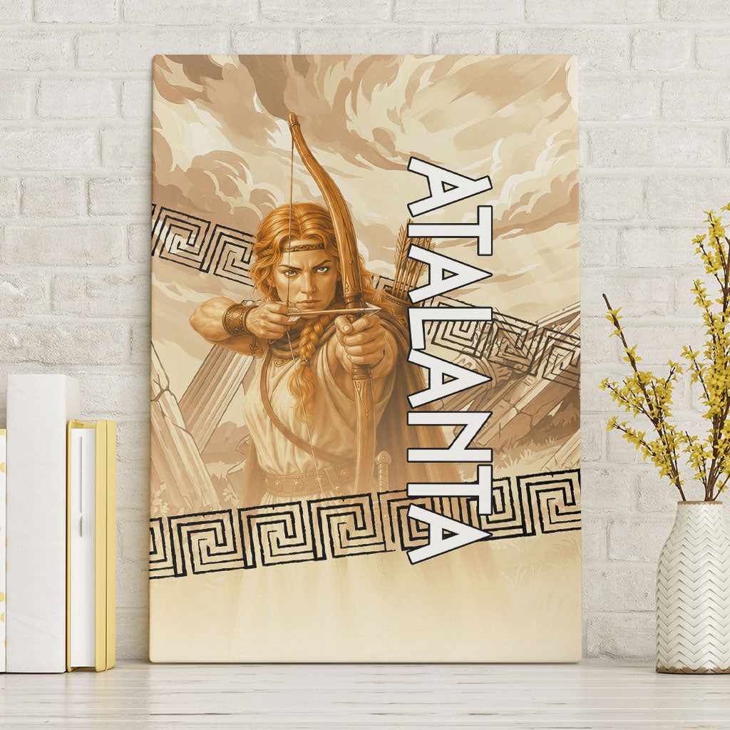 Atalanta Greek Mythology Huntress Archer Canvas Wall Art Ancient Greek Heroine Goddess Vintage Meander Artwork