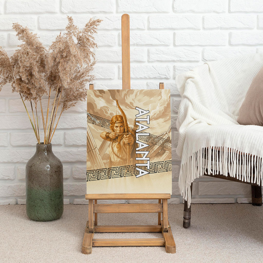 Atalanta Greek Mythology Huntress Archer Canvas Wall Art Ancient Greek Heroine Goddess Vintage Meander Artwork