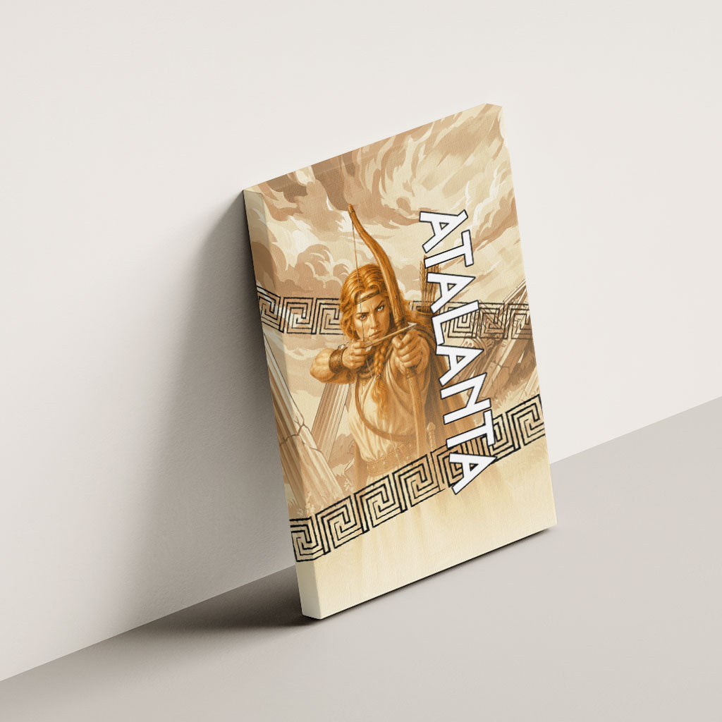 Atalanta Greek Mythology Huntress Archer Canvas Wall Art Ancient Greek Heroine Goddess Vintage Meander Artwork
