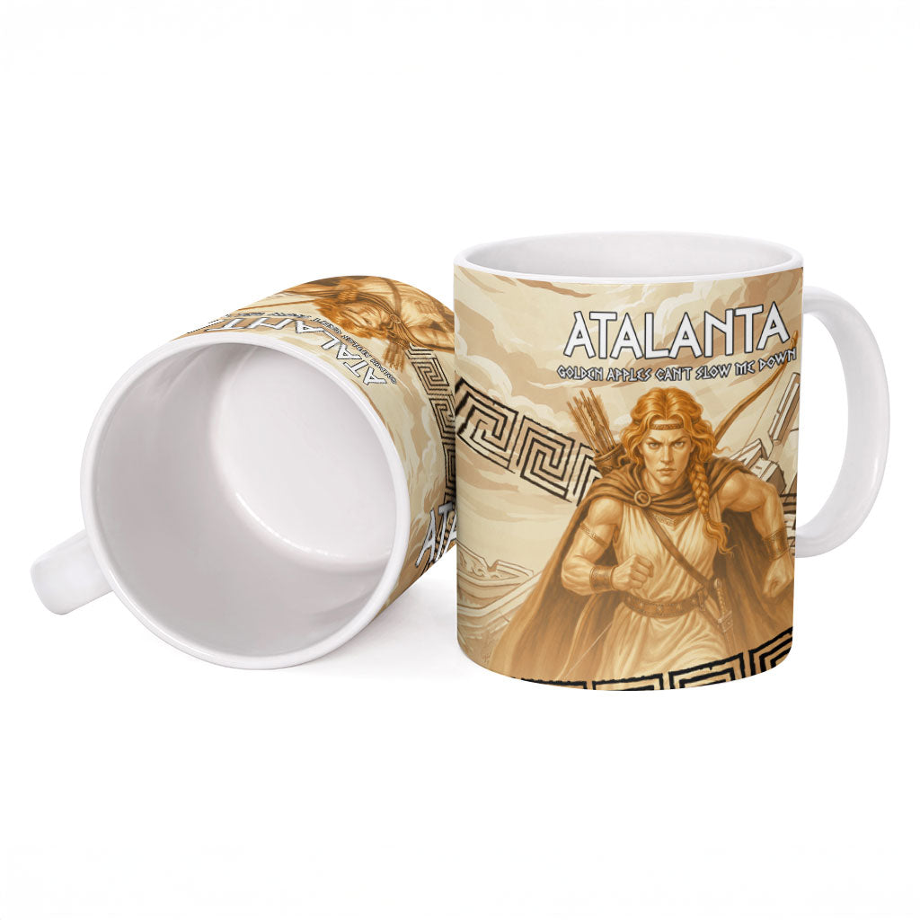 Atalanta Greek Mythology Huntress Archer Ceramic Mug Ancient Greek Heroine Goddess Vintage Meander Artwork