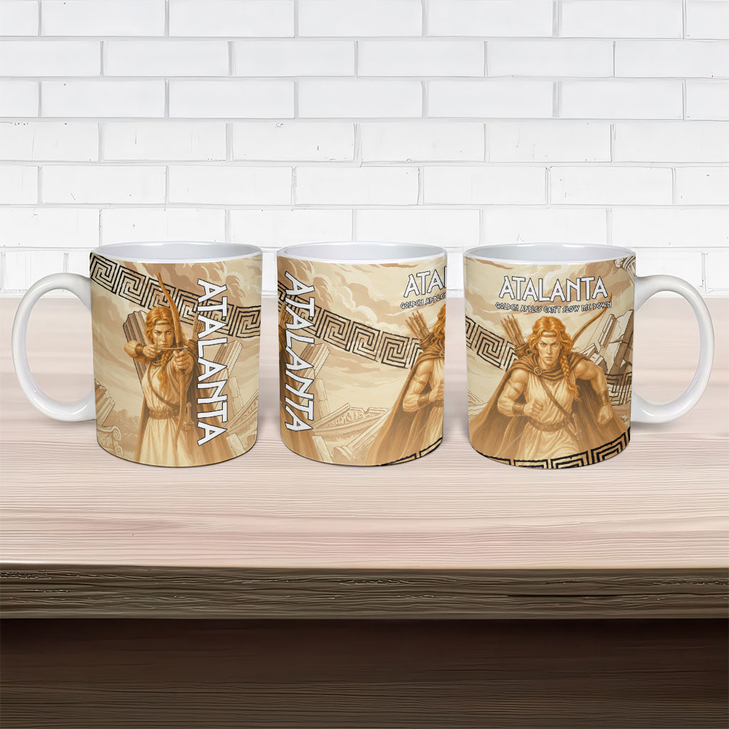 Atalanta Greek Mythology Huntress Archer Ceramic Mug Ancient Greek Heroine Goddess Vintage Meander Artwork