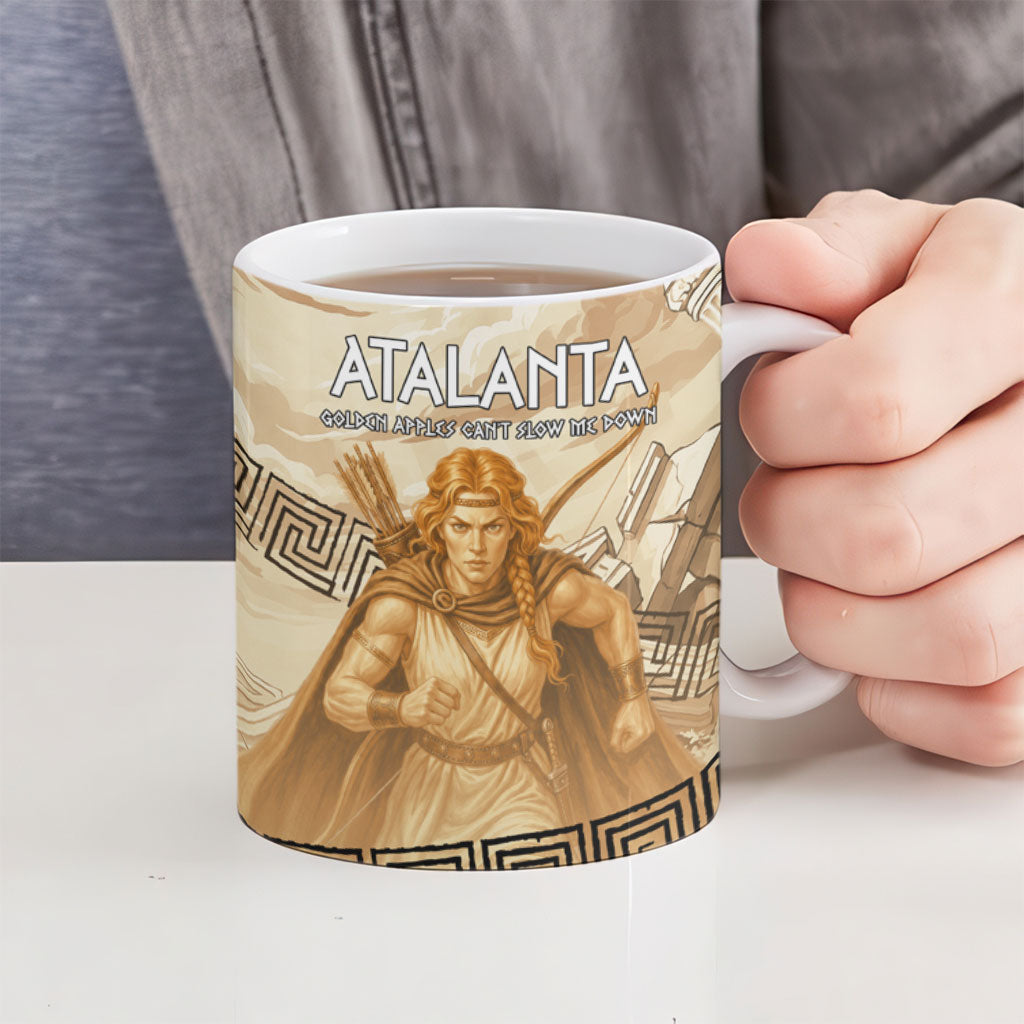 Atalanta Greek Mythology Huntress Archer Ceramic Mug Ancient Greek Heroine Goddess Vintage Meander Artwork