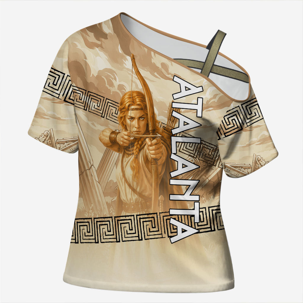 Atalanta Greek Mythology Huntress Archer Cross Shoulder Shirt Ancient Greek Heroine Goddess Vintage Meander Artwork
