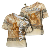 Atalanta Greek Mythology Huntress Archer Cross Shoulder Shirt Ancient Greek Heroine Goddess Vintage Meander Artwork