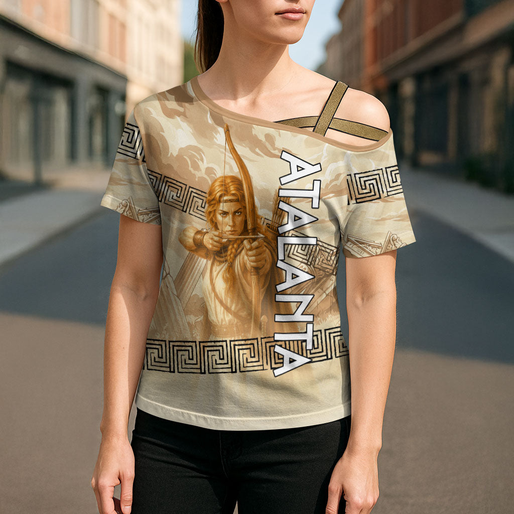 Atalanta Greek Mythology Huntress Archer Cross Shoulder Shirt Ancient Greek Heroine Goddess Vintage Meander Artwork