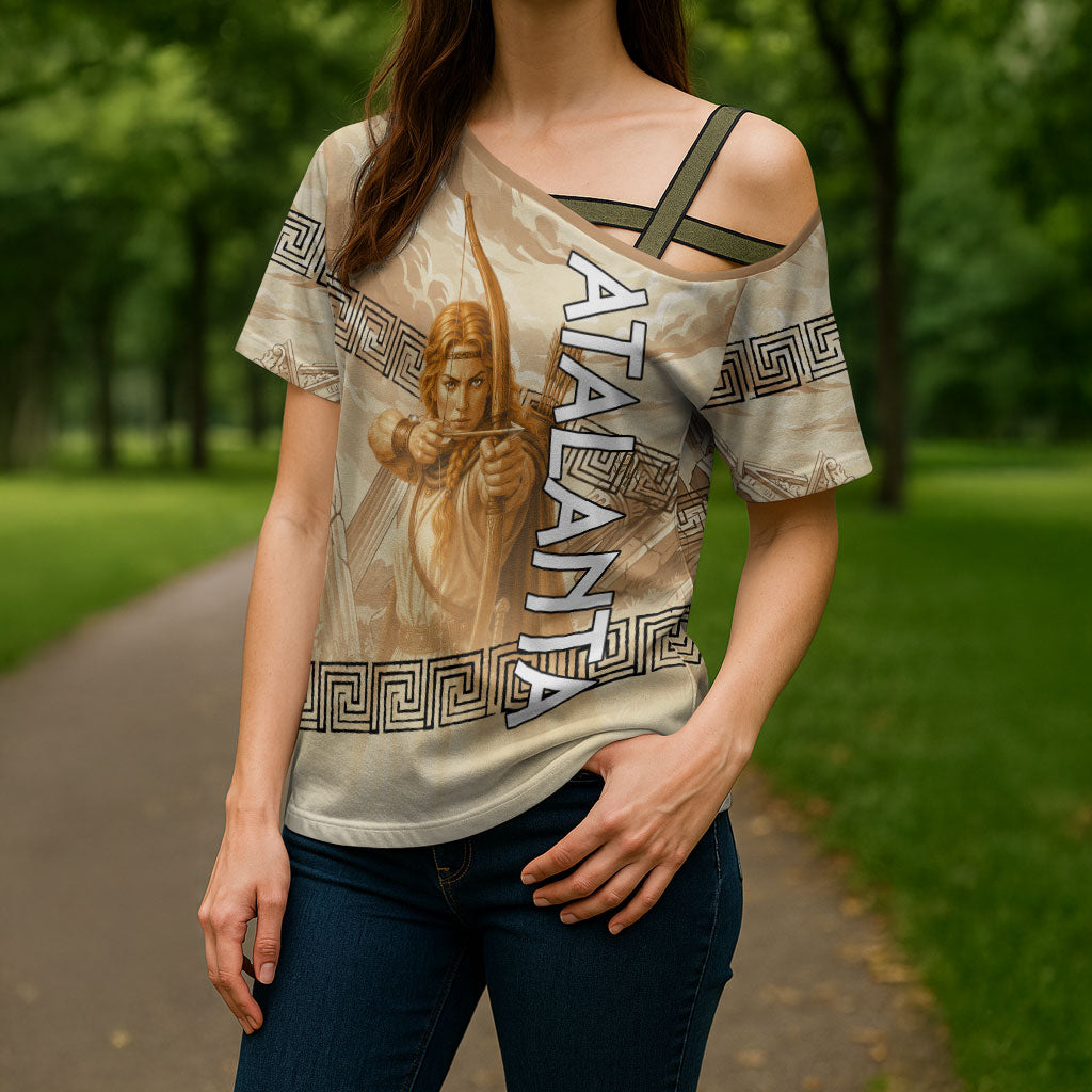 Atalanta Greek Mythology Huntress Archer Cross Shoulder Shirt Ancient Greek Heroine Goddess Vintage Meander Artwork
