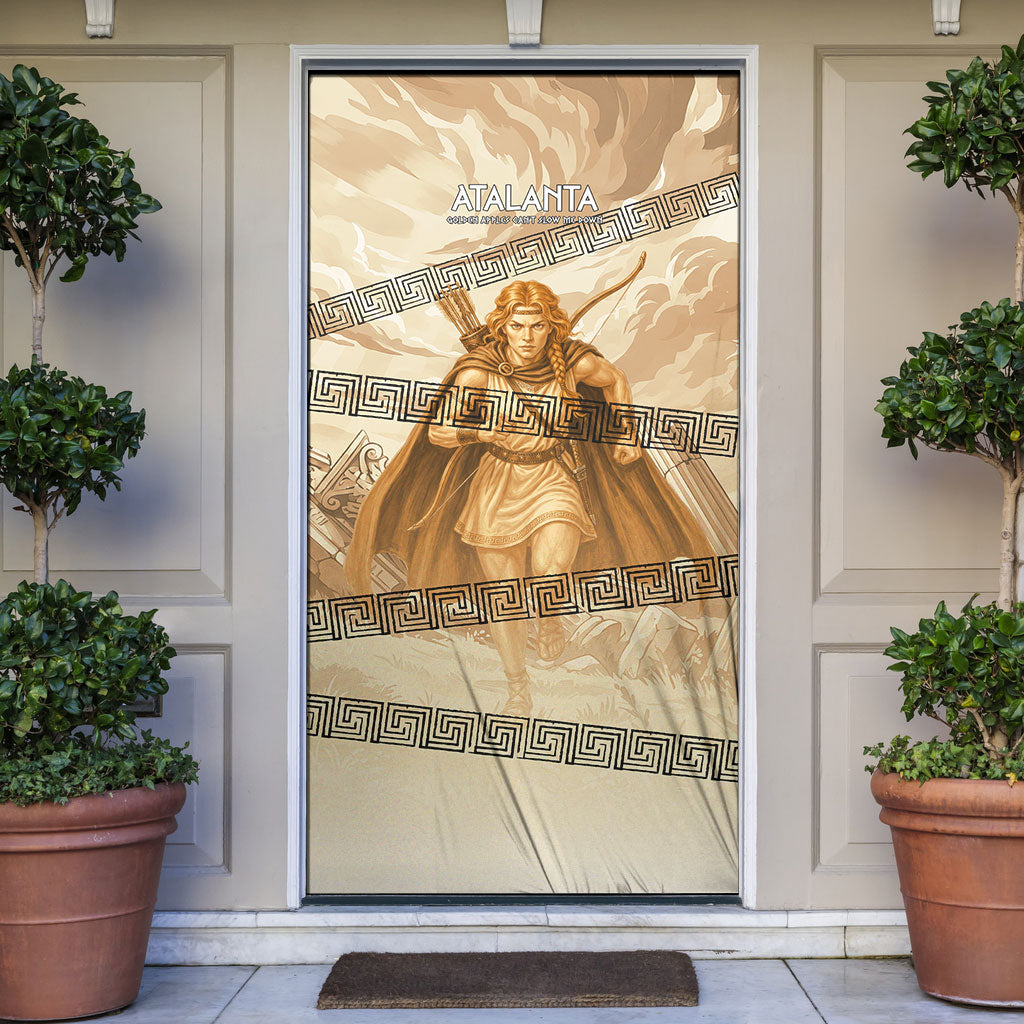 Atalanta Greek Mythology Huntress Archer Door Cover Ancient Greek Heroine Goddess Vintage Meander Artwork