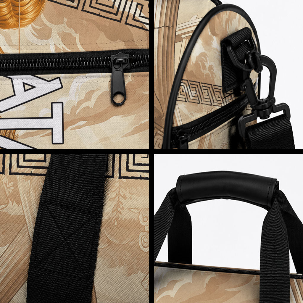 Atalanta Greek Mythology Huntress Archer Duffle Bag Ancient Greek Heroine Goddess Vintage Meander Artwork