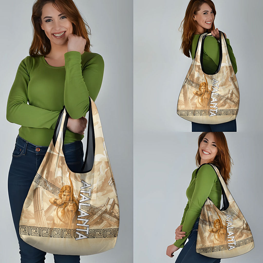 Atalanta Greek Mythology Huntress Archer Grocery Bag Ancient Greek Heroine Goddess Vintage Meander Artwork