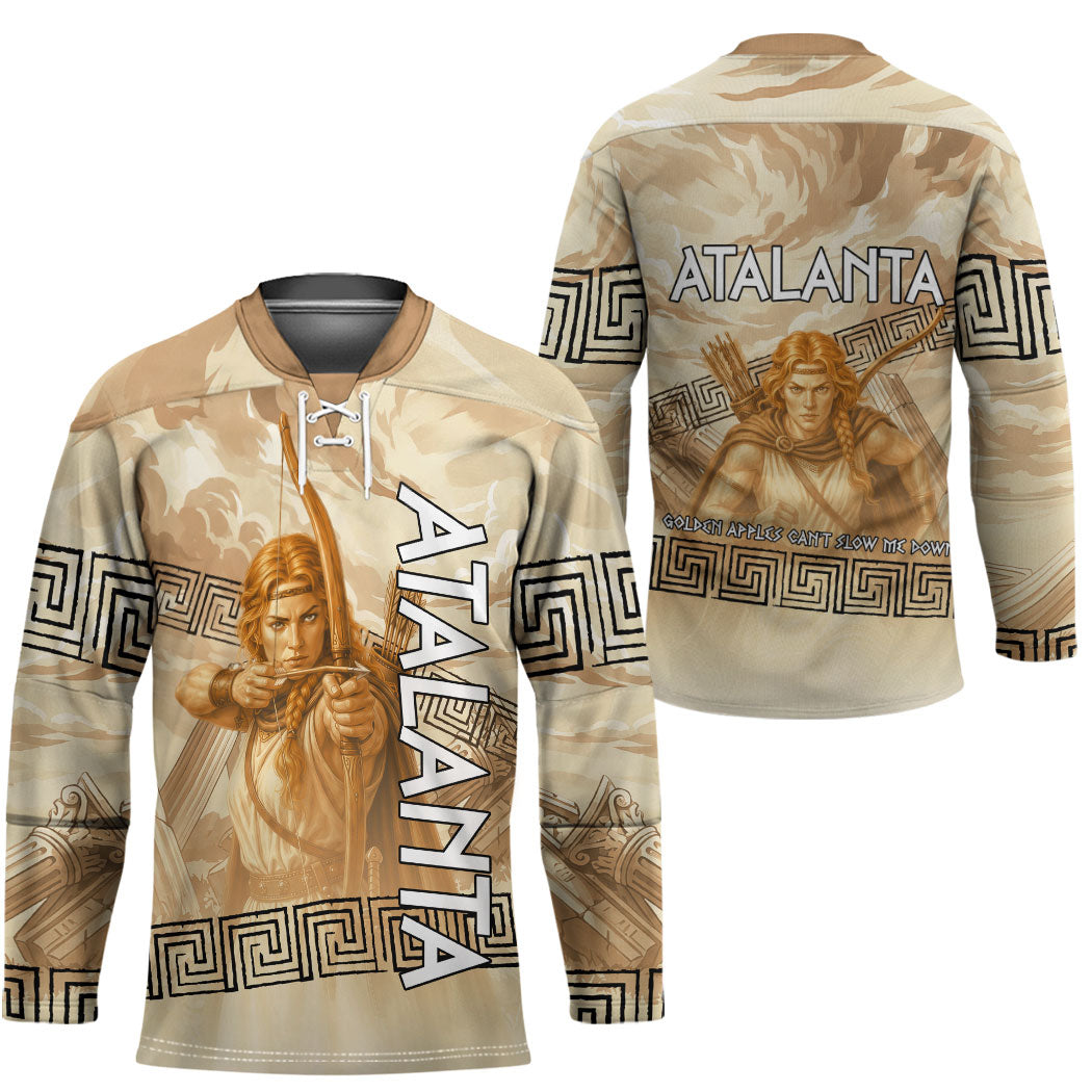 Atalanta Greek Mythology Huntress Archer Hockey Jersey Ancient Greek Heroine Goddess Vintage Meander Artwork