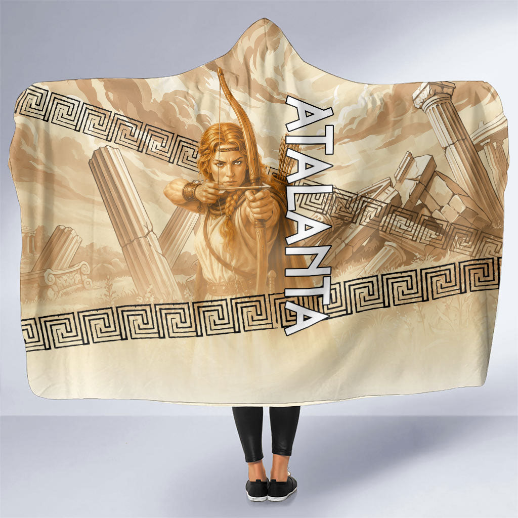 Atalanta Greek Mythology Huntress Archer Hooded Blanket Ancient Greek Heroine Goddess Vintage Meander Artwork