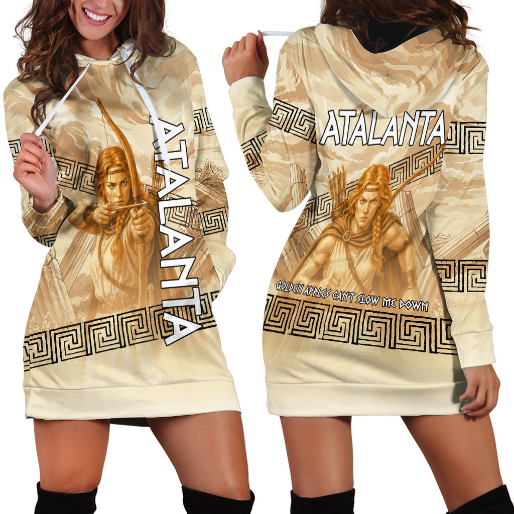 Atalanta Greek Mythology Huntress Archer Hoodie Dress Ancient Greek Heroine Goddess Vintage Meander Artwork
